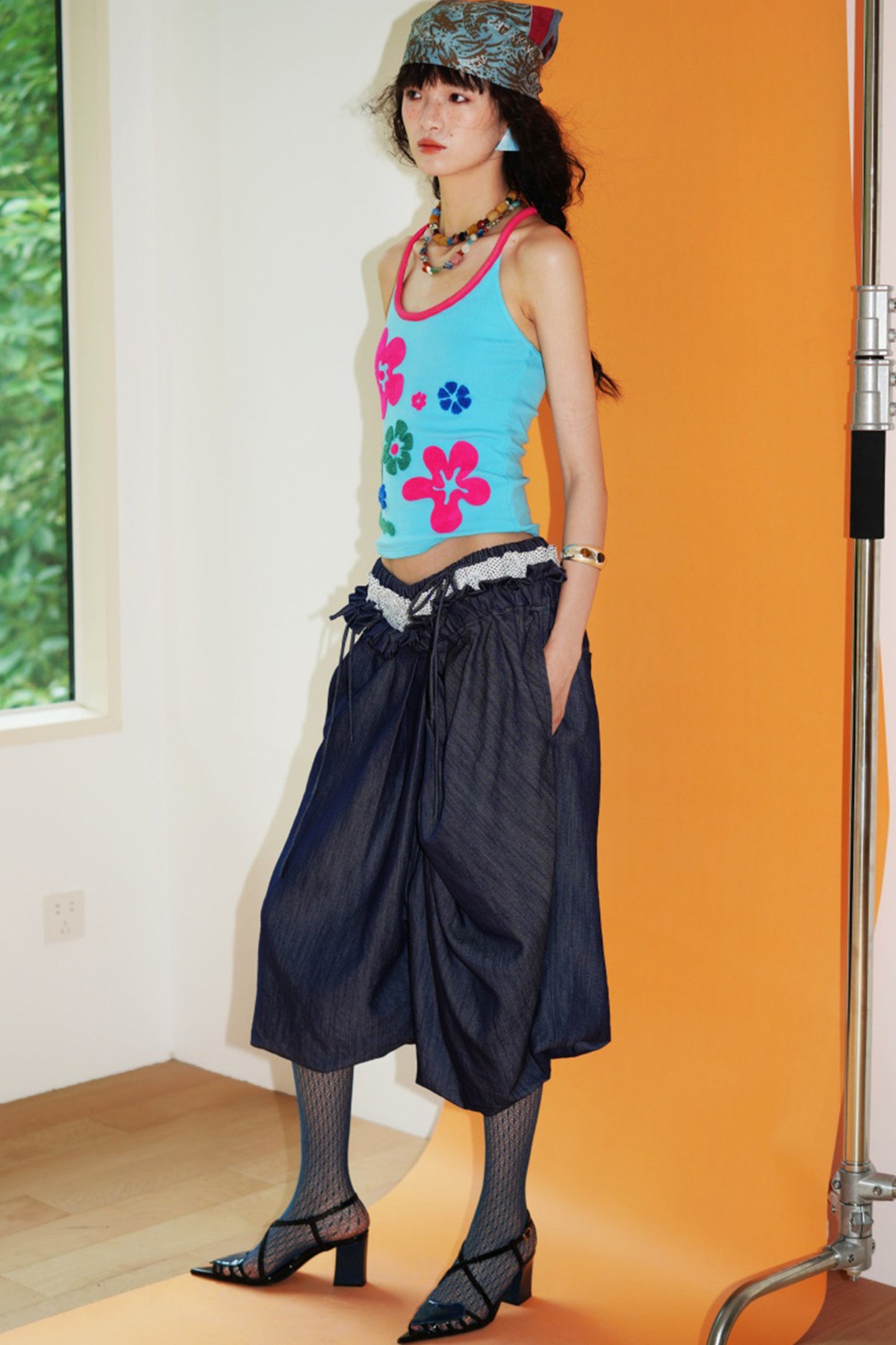 Patchwork Asymmetrical Wide-Leg Pants