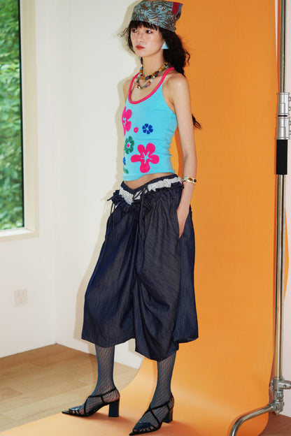 Patchwork Asymmetrical Wide-Leg Pants
