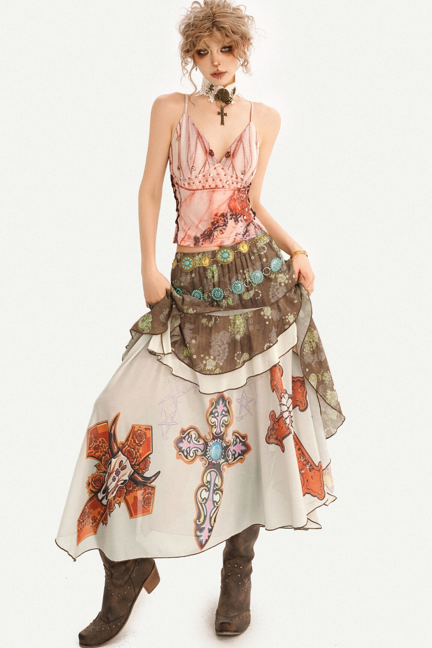 Bohemian Oil Painting Print A-Line Long Skirt