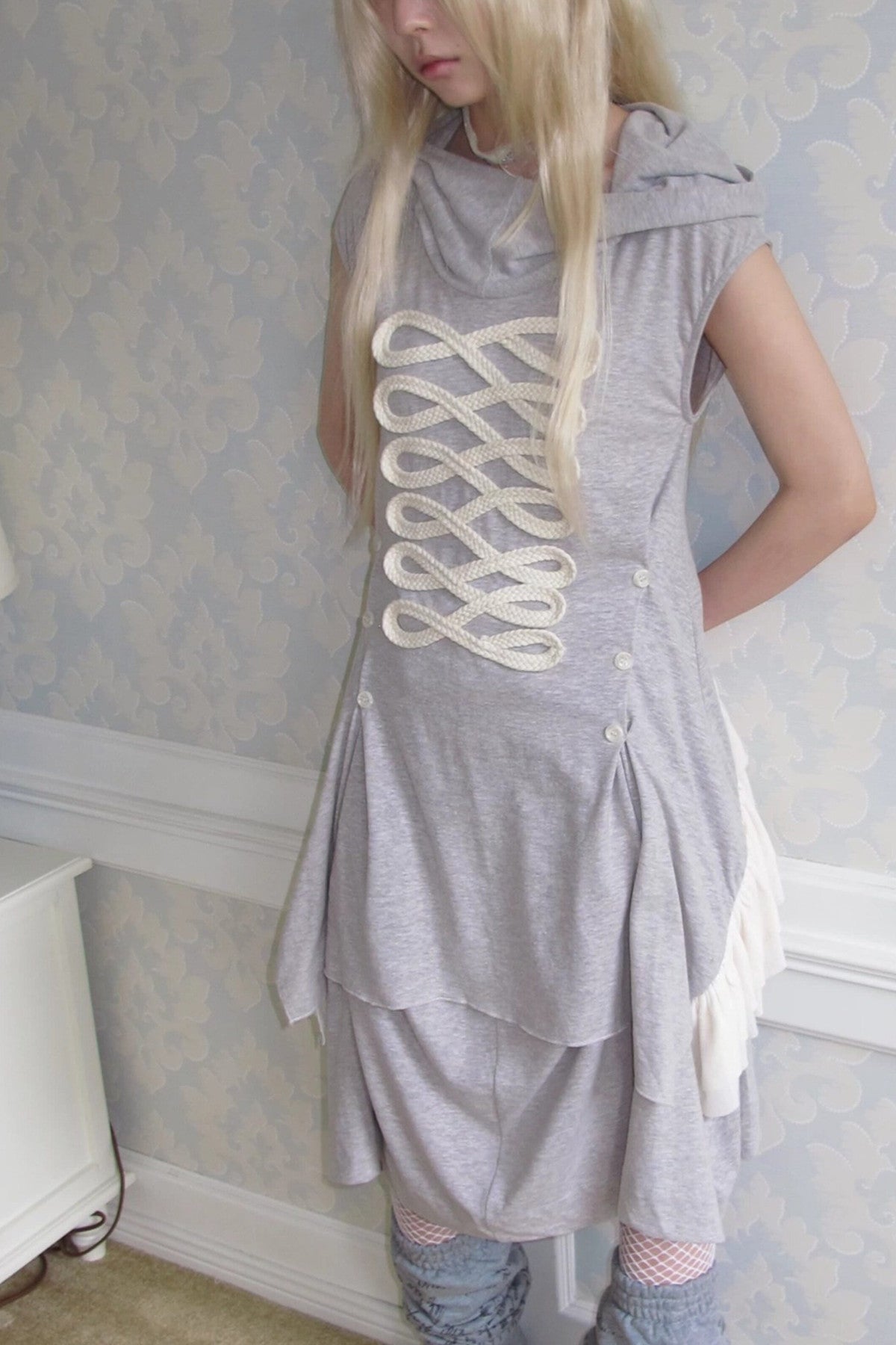 Deconstructed Mesh Patchwork Hooded Top