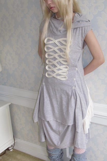 Deconstructed Mesh Patchwork Hooded Top