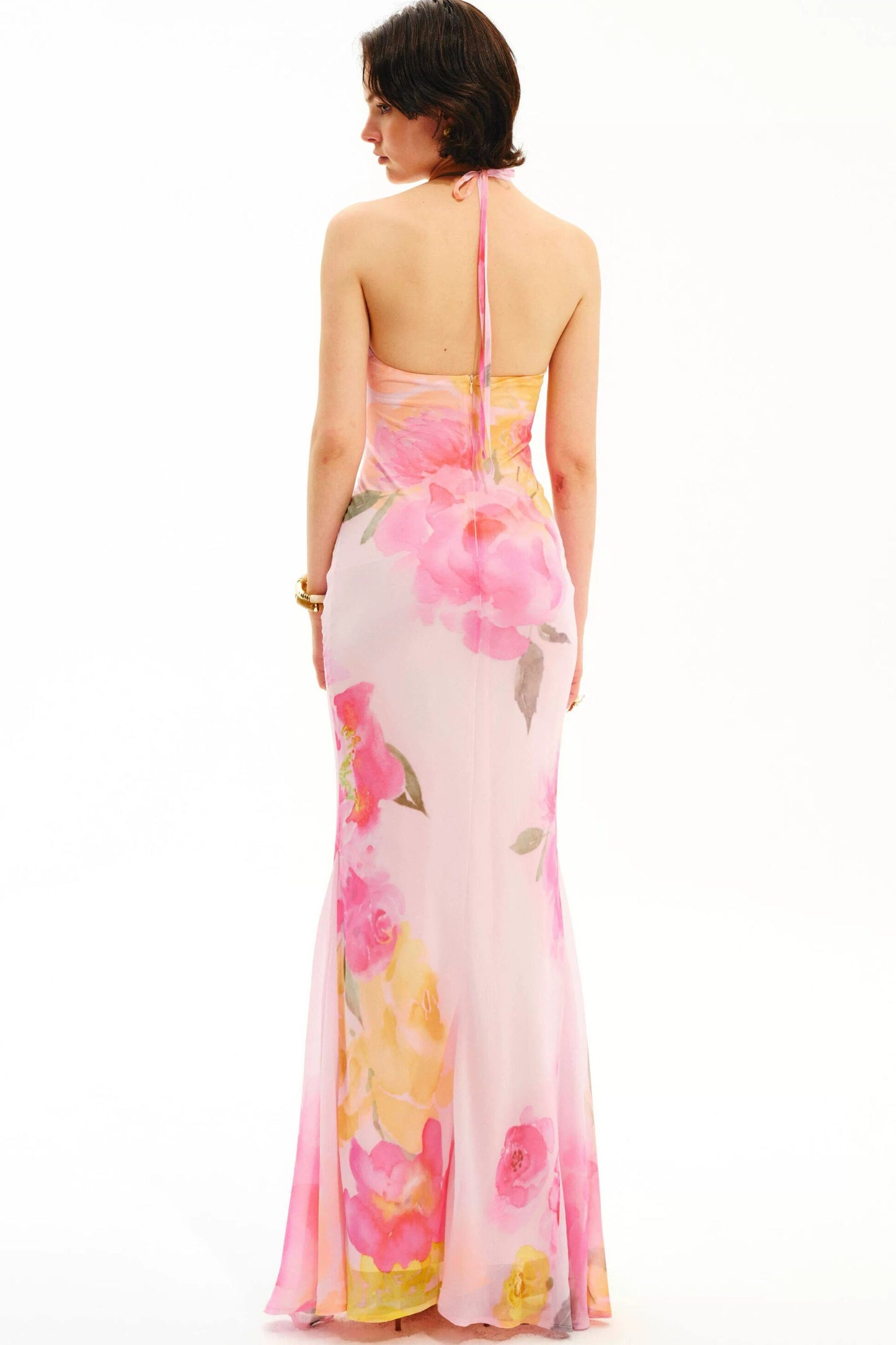 Watercolor Floral Halter Maxi Dress