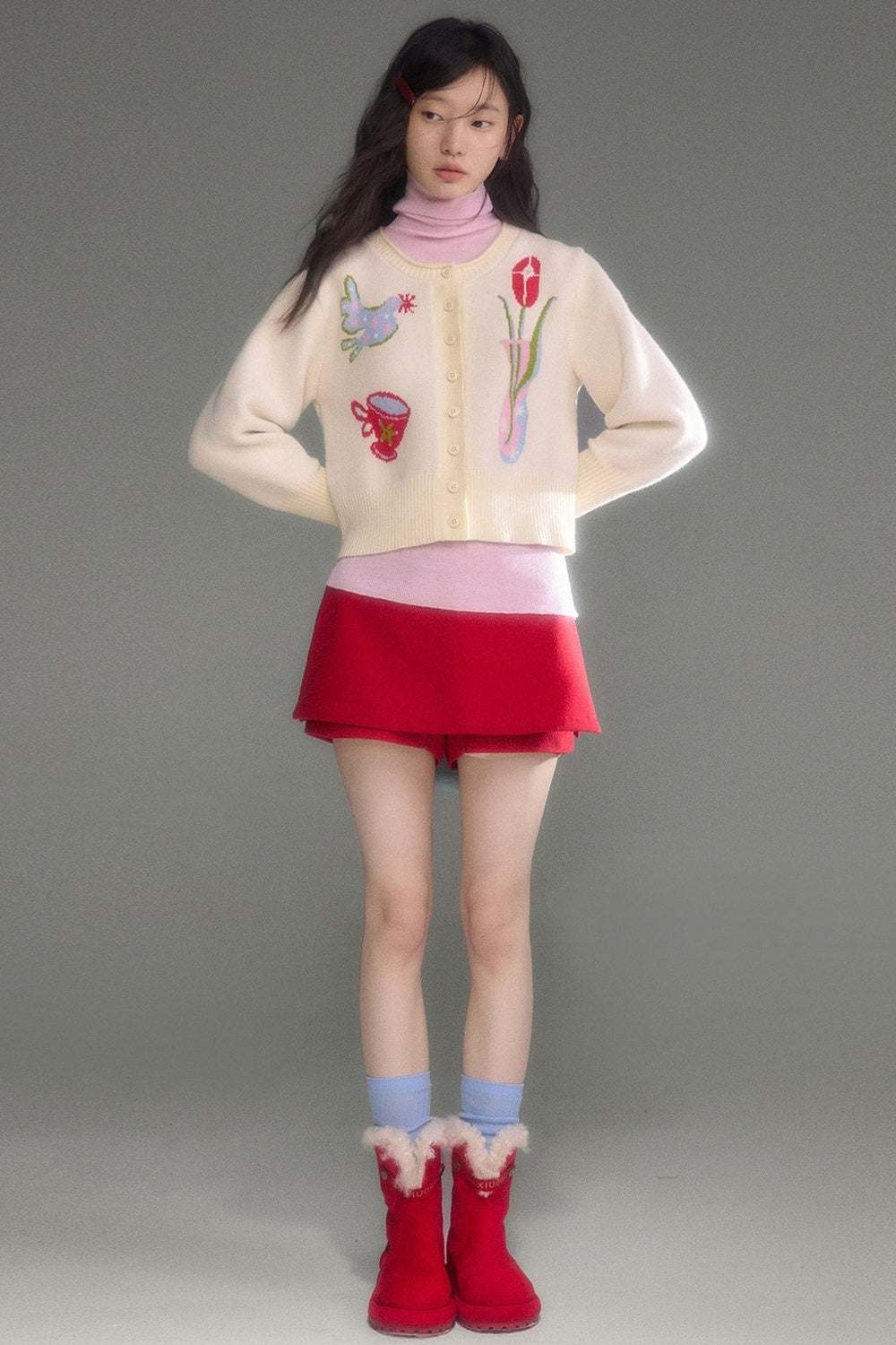 Red Berry A-Line Layered-Look Skirt