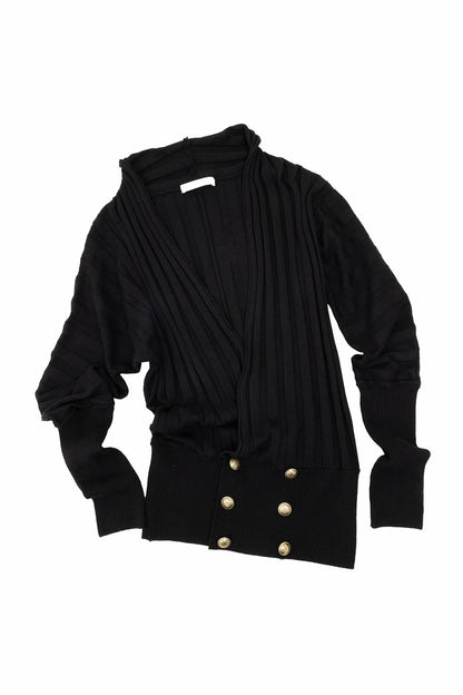 Double-Breasted V-Neck Knit Cardigan