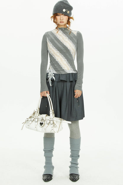 Gray Lace Knit Top