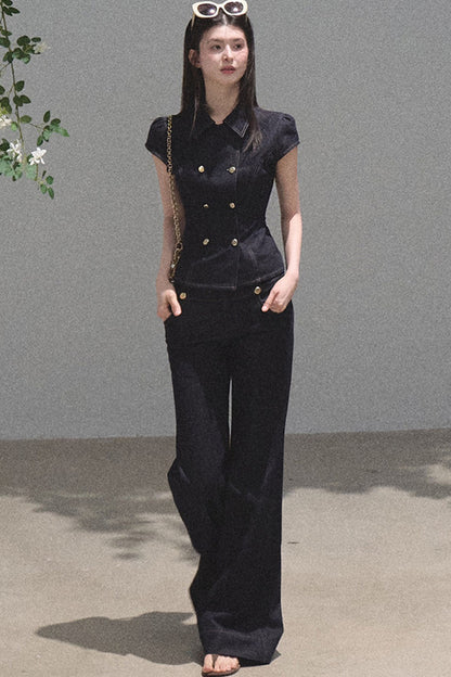 Retro Denim Waist-Cinching Dress Set-Up