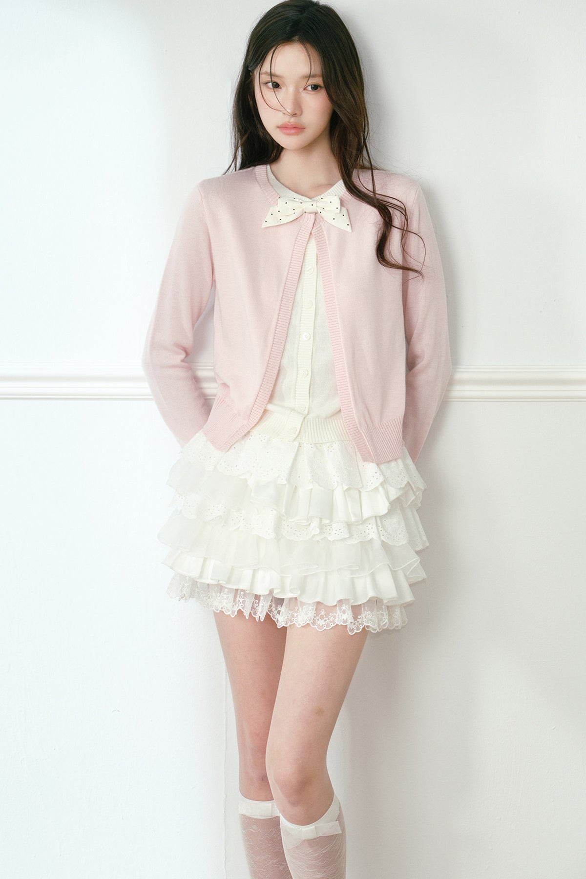 Polka Dot Bow Knit Cardigan