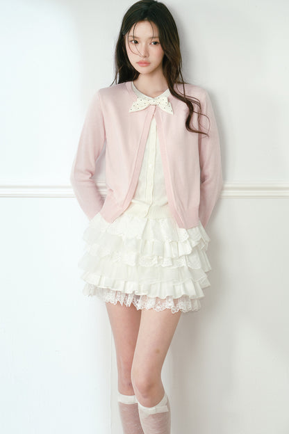 Polka Dot Bow Knit Cardigan