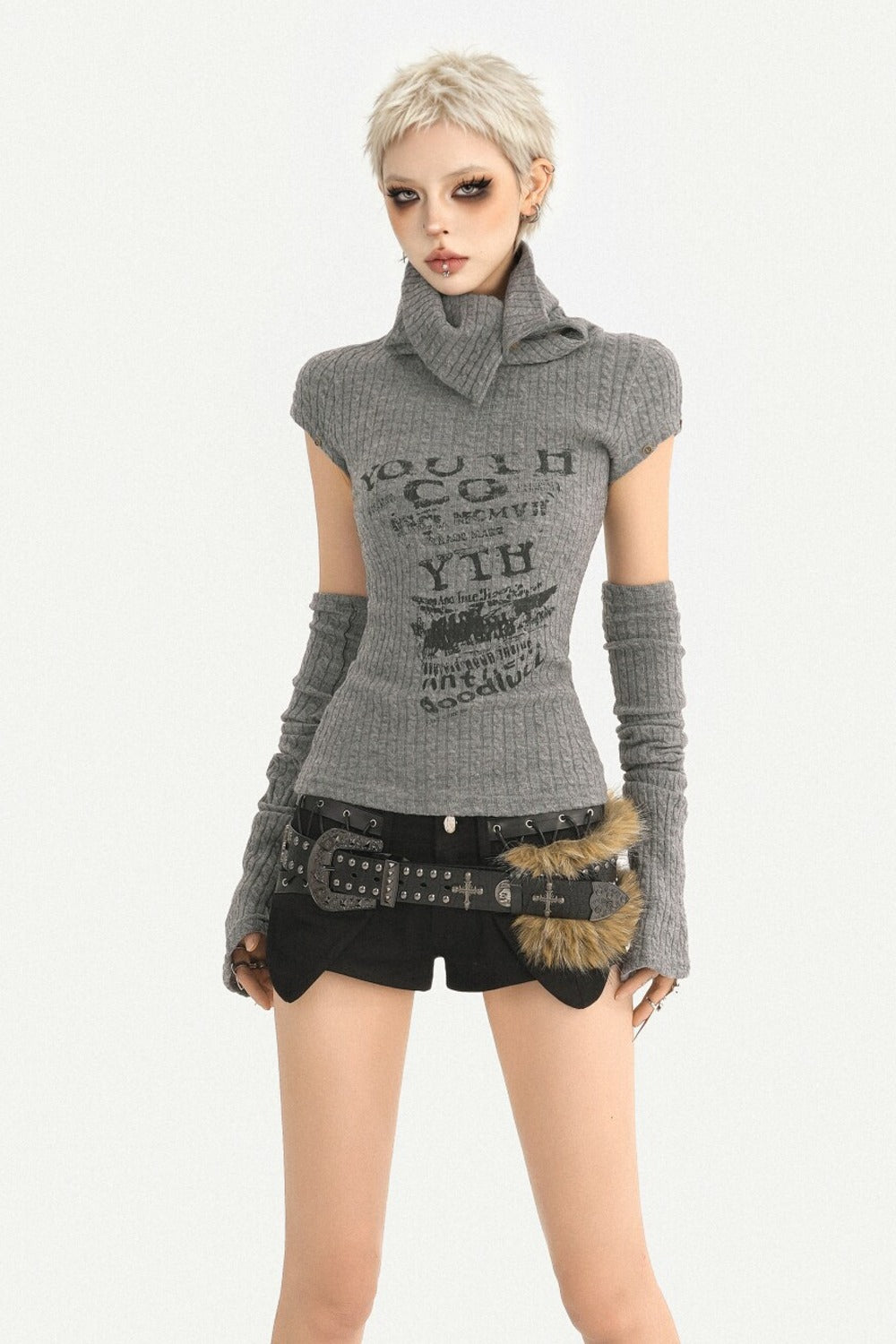 Punk Studded Leather Belt With Metal Buckle