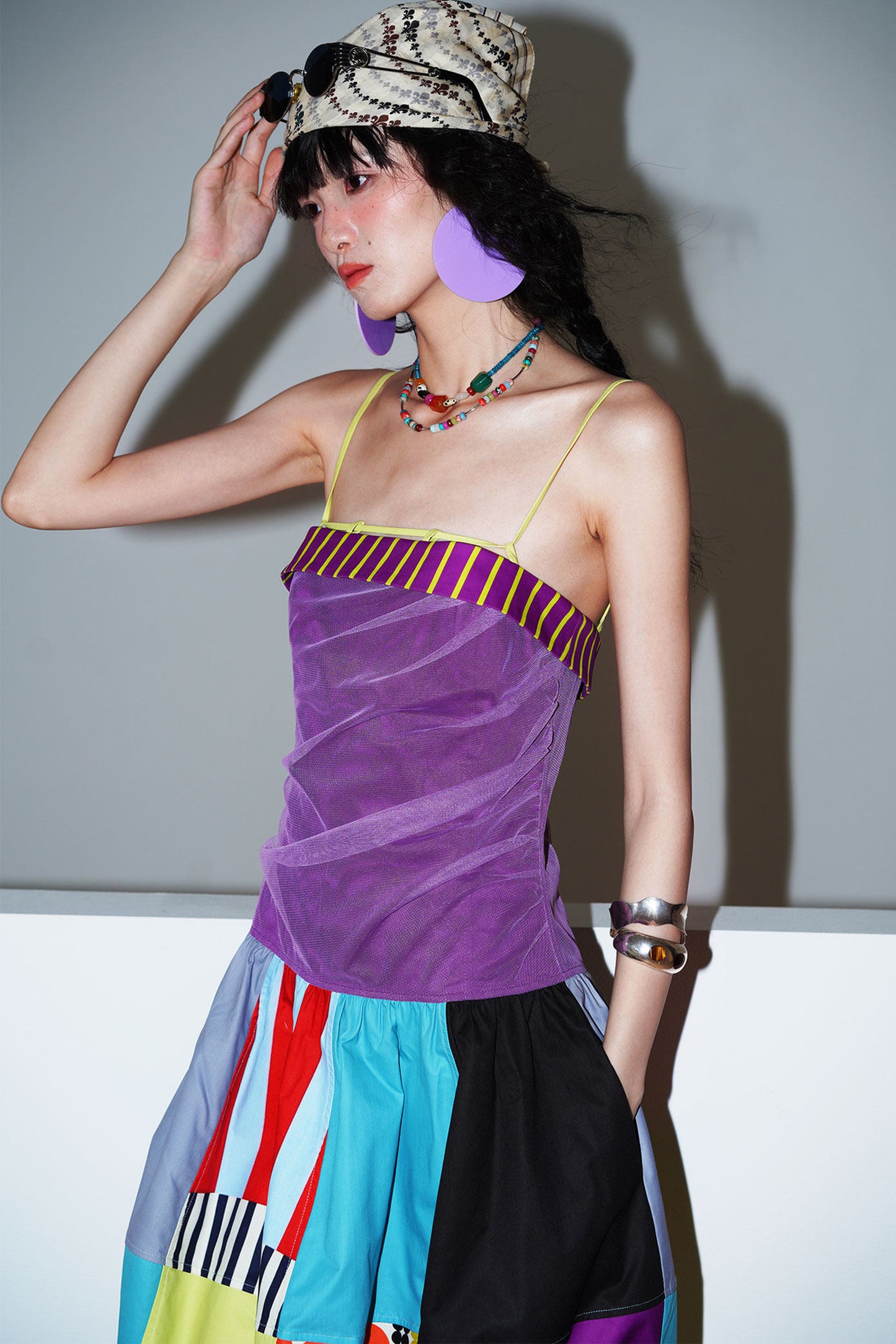 Patchwork Pleated Balloon Dress