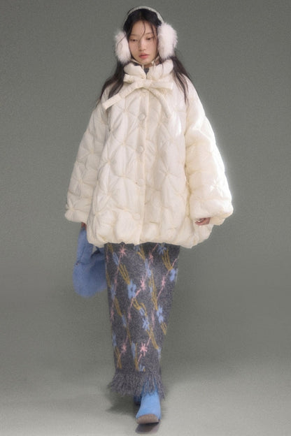 Bow Tie Floral Quilted A-Line Jacket
