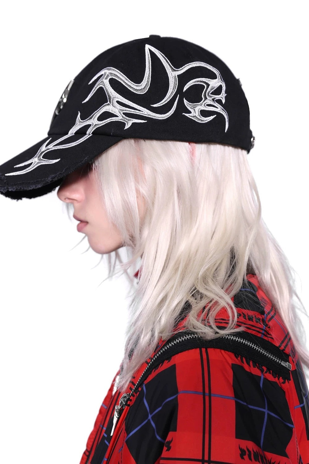 Black Red Embroidered Racing Stripe Baseball Cap