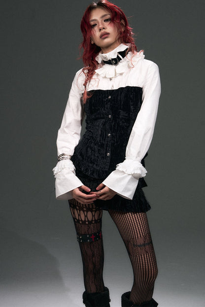 Retro Punk Velvet Bell Sleeve Shirt