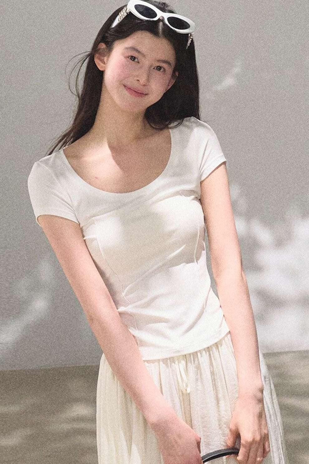 Lyocell V-Neck Short Sleeve Top