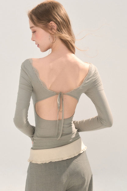 Open Back Long Sleeve Rayon Top