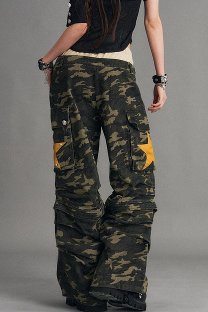 Detachable Camouflage Wide-Leg Pants