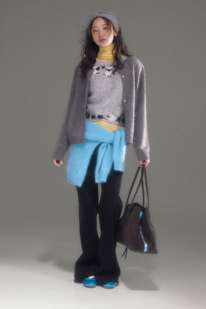 High-Waisted Fleece-Lined Flared Raw Hem Slit Jeans