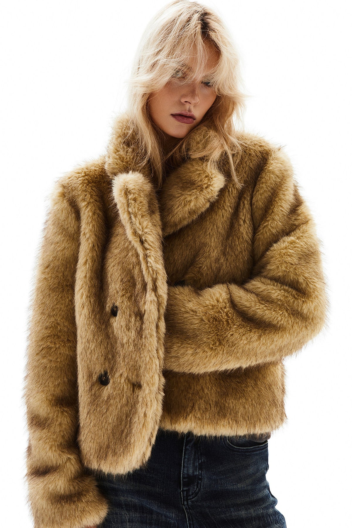 Double Breasted Faux Fur Coat