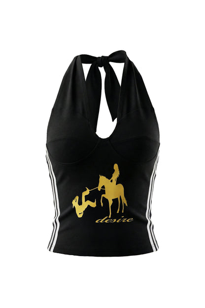 Gold Horse Striped Halter Camisole
