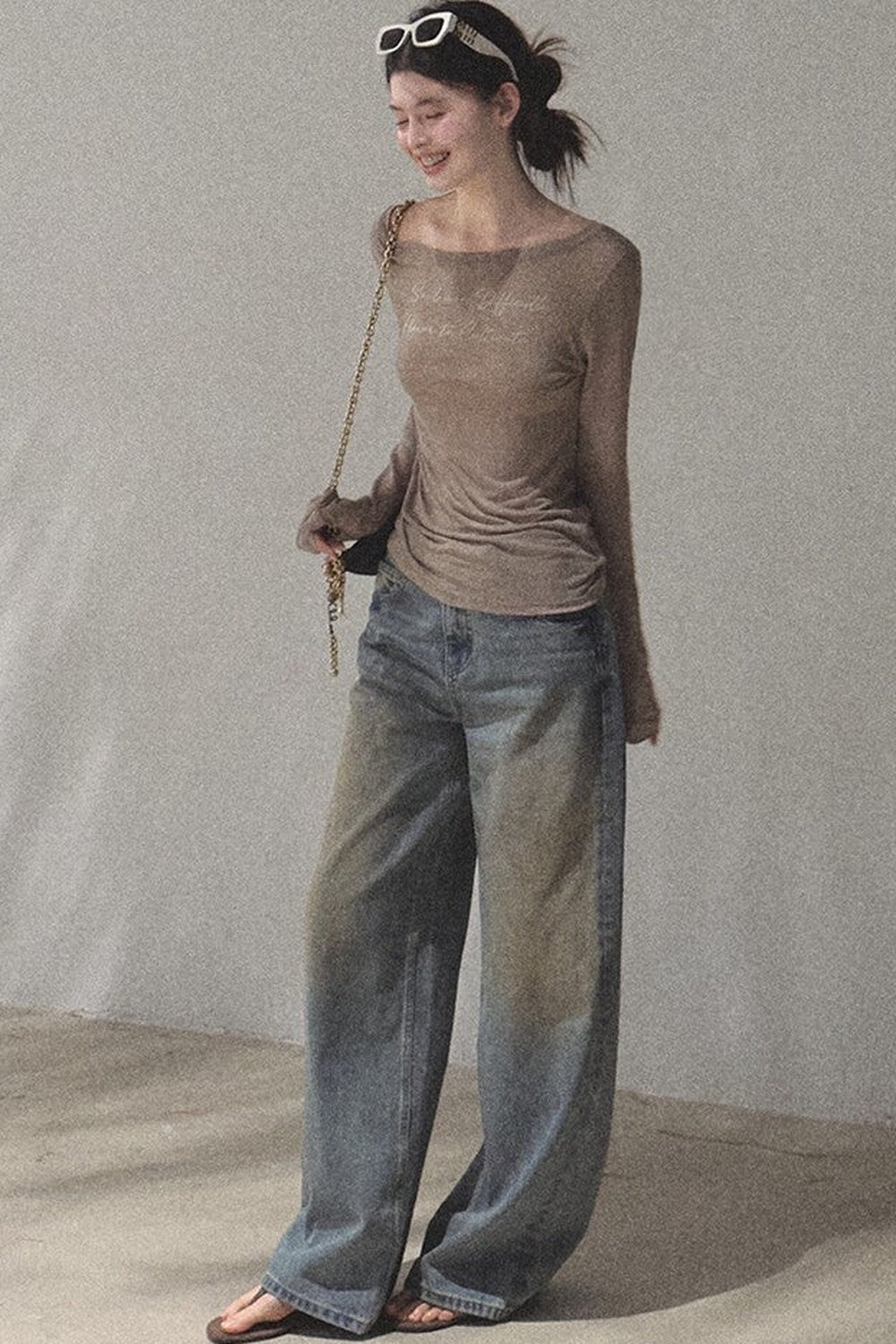 Printed Lyocell Linen Long Sleeve Top