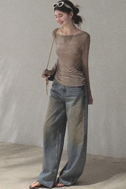 Printed Lyocell Linen Long Sleeve Top