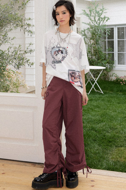 Drawstring Cargo Straight Pants
