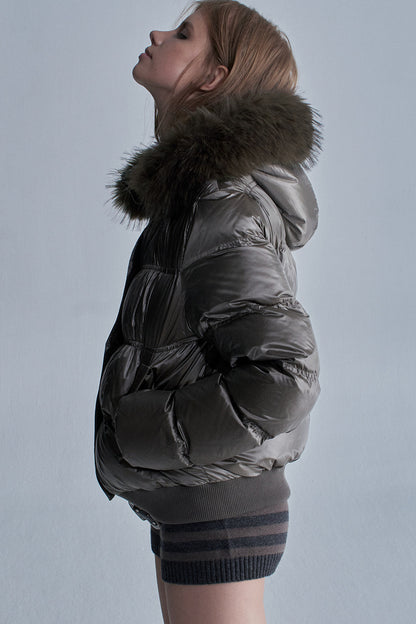 Silver Foil Fur Collar Jacket