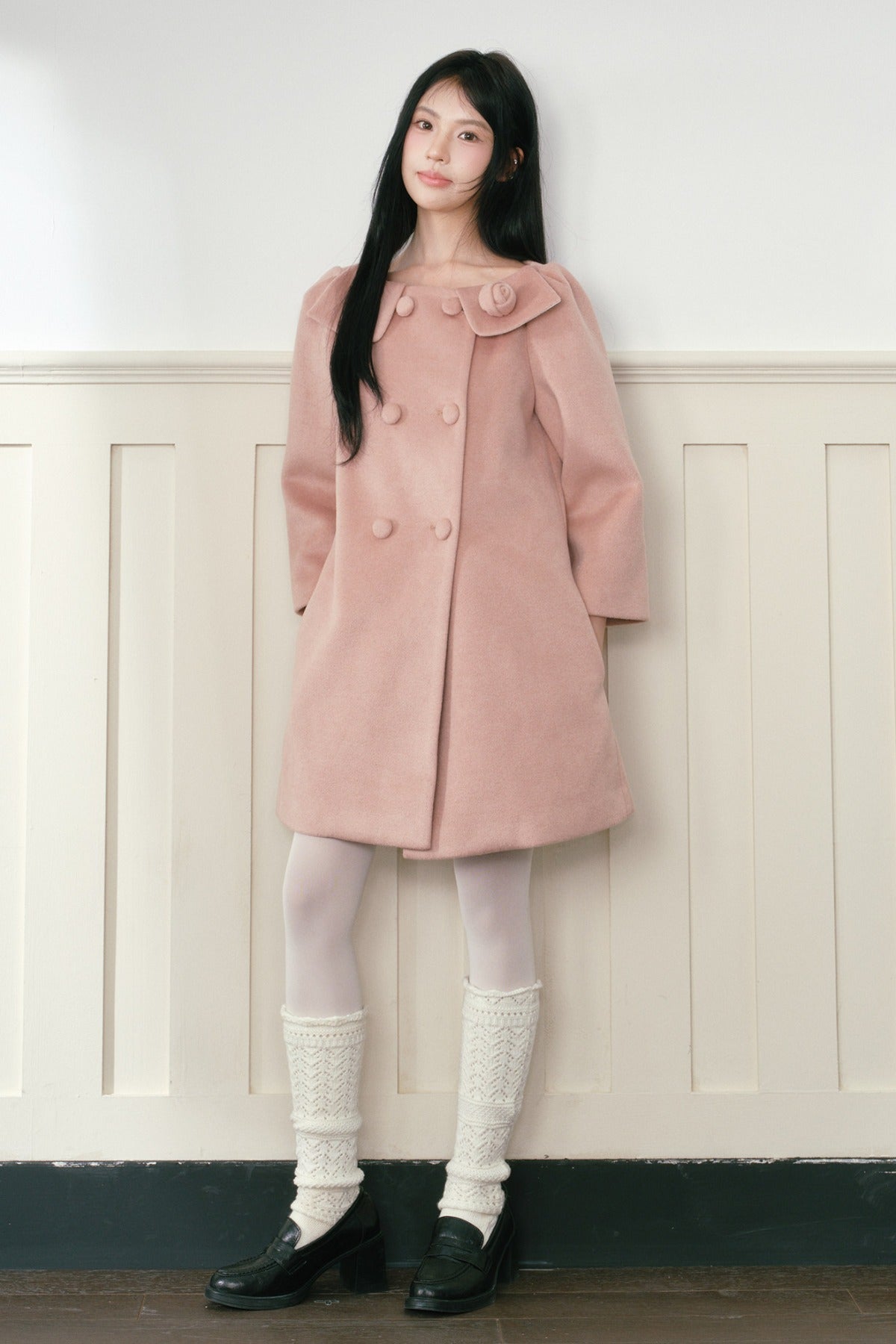 Double-Breasted Three-Quarter Sleeve Coat