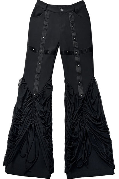 Black Punk Leather Cross Studded Pants
