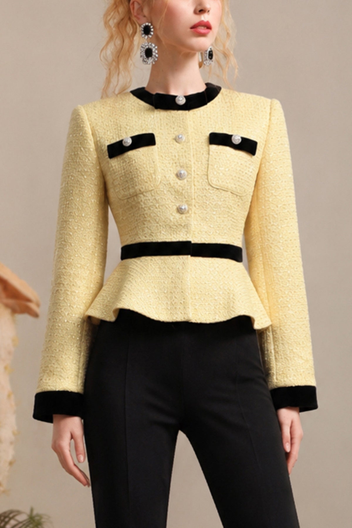 Socialite Style Round Neck Short Jacket