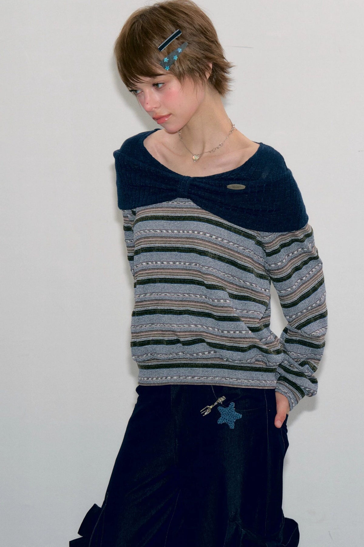 Top in maglia a righe blu