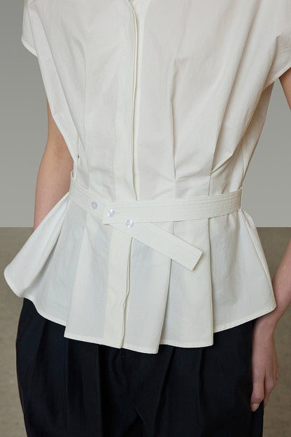 Elegant Pleated Short-Sleeved Shirt