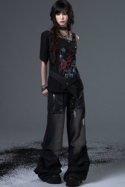 Wide Leg Washed Scimitar Jeans