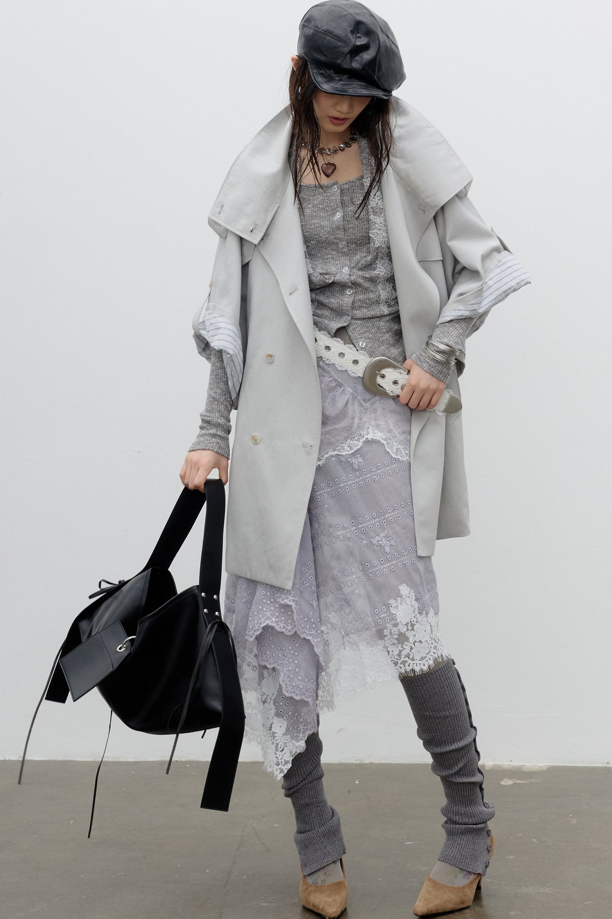 Cape-Style Wide-Sleeve Silhouette Trench Coat