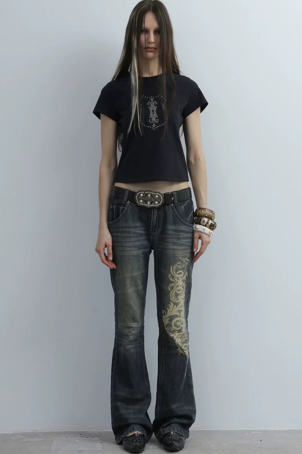 Distressed Baroque Flared Jeans