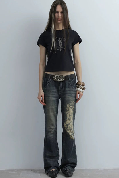Distressed Baroque Flared Jeans