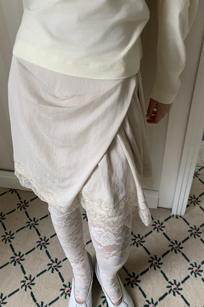 Asymmetrical Pleated A-Line Lace Trim Skirt