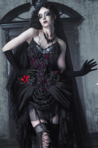 Gothic Embroidered Velvet Tail Skirt