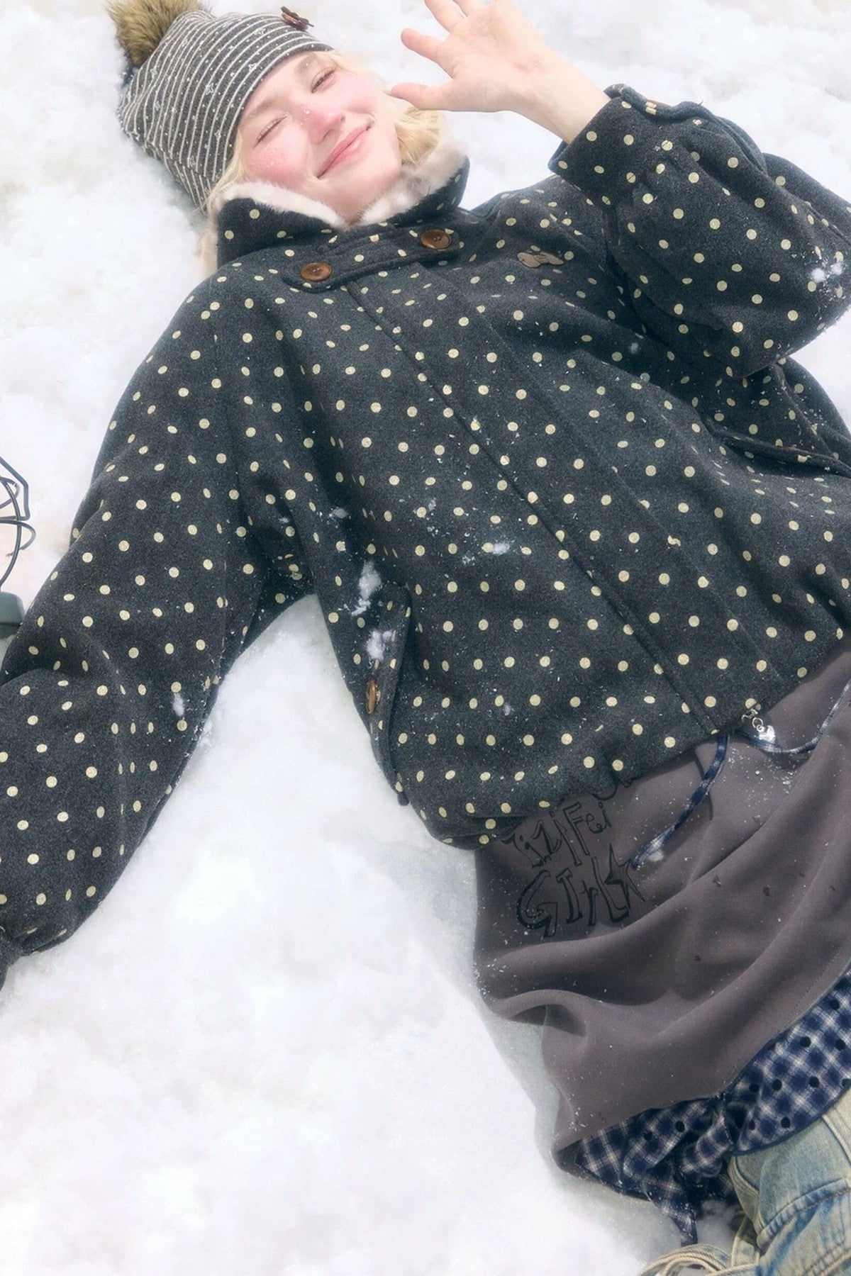 Short Polka Dot Plush Collar Cotton Jacket