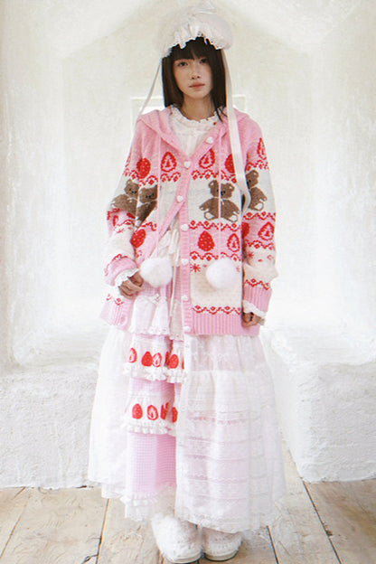 Strawberry Print Lace Tiered Skirt