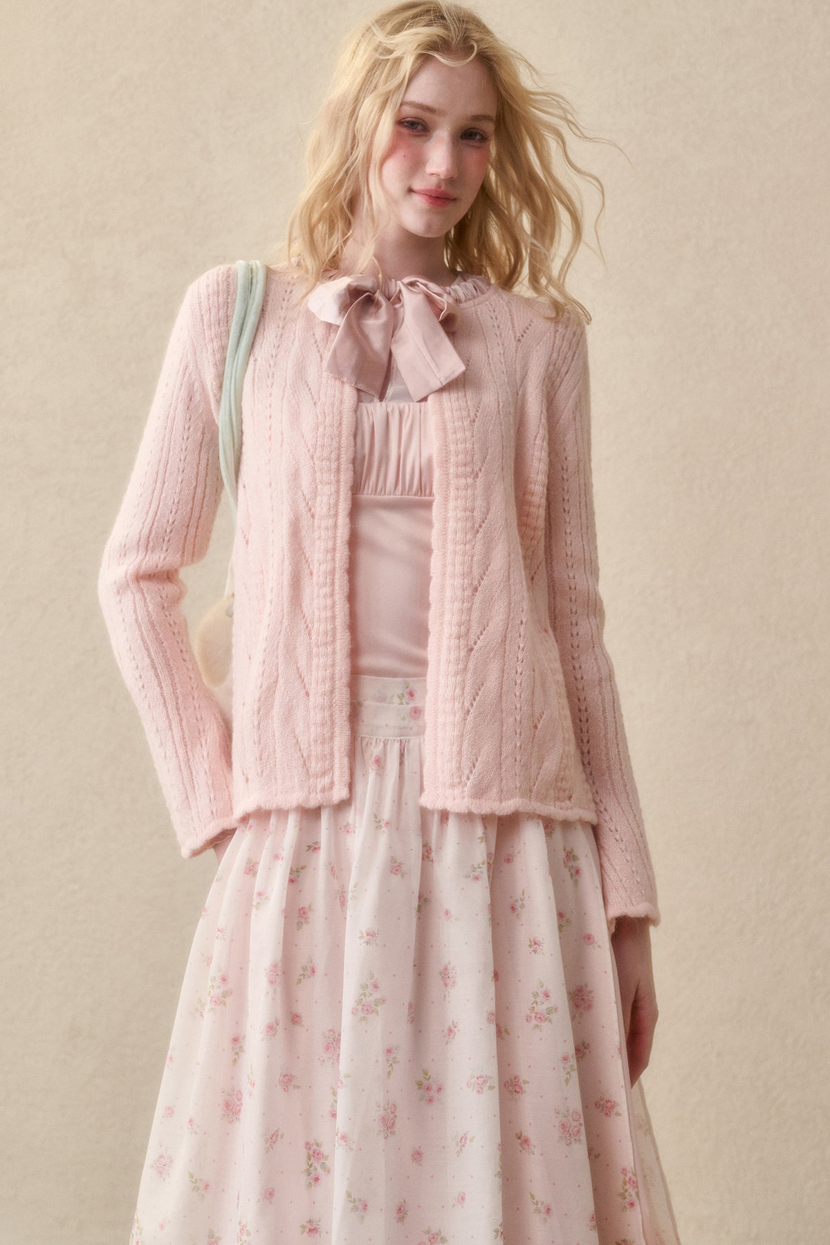 Soft Wool Ribbon Knit Cardigan