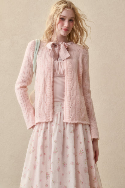 Soft Wool Ribbon Knit Cardigan