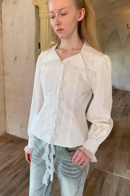 Lace Irregular Hem Long Sleeve Shirt