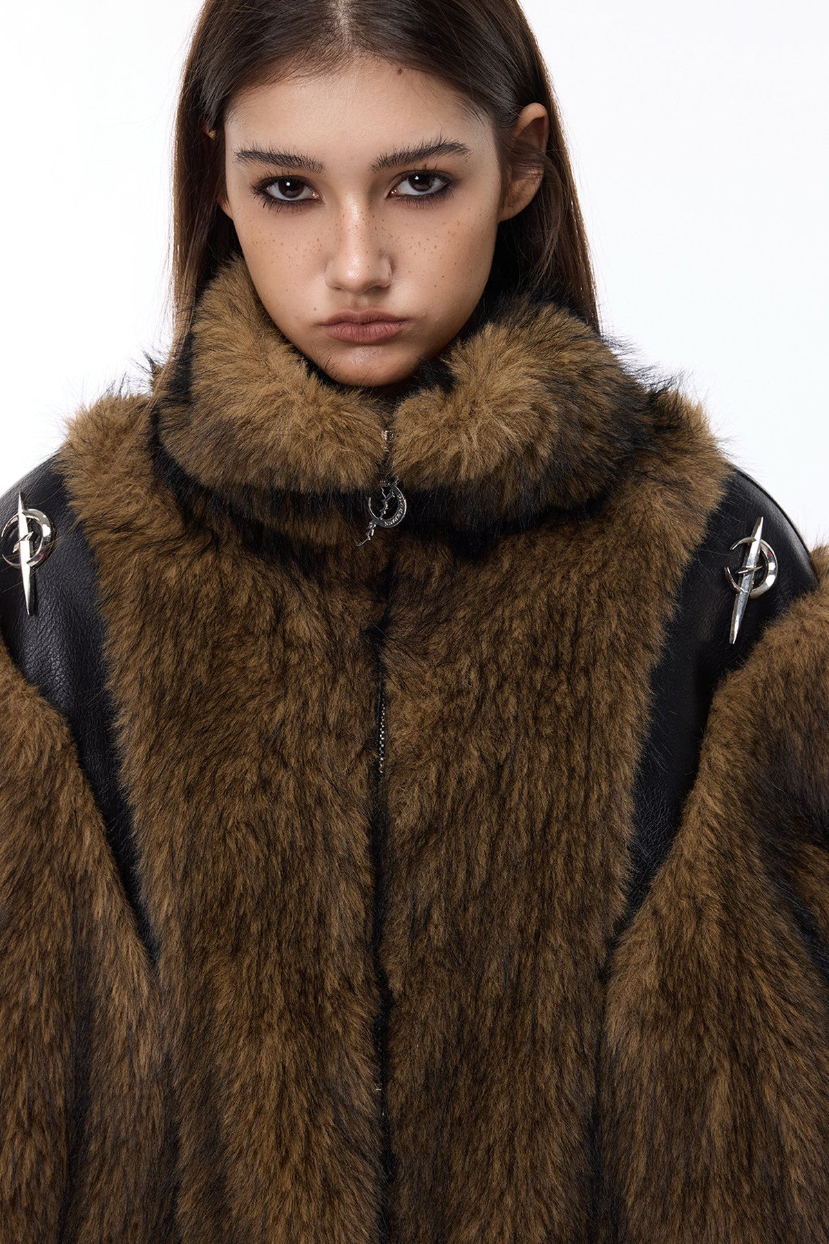 Y2K Leather Spliced Fur Jacket