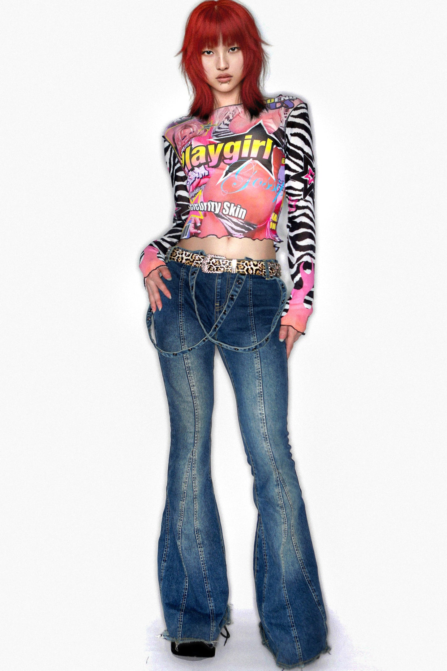 Y2K Graphic Long Sleeve Mesh Top