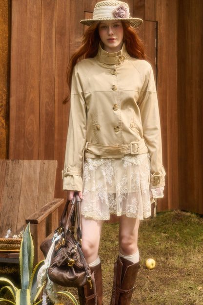 Skin Brown Short Trench Jacket