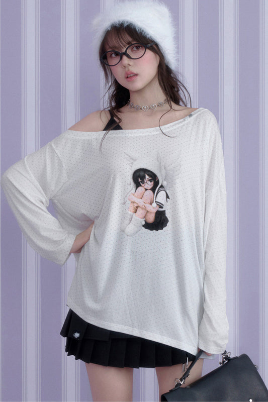 White Star Off-Shoulder Layered-Look T-shirt