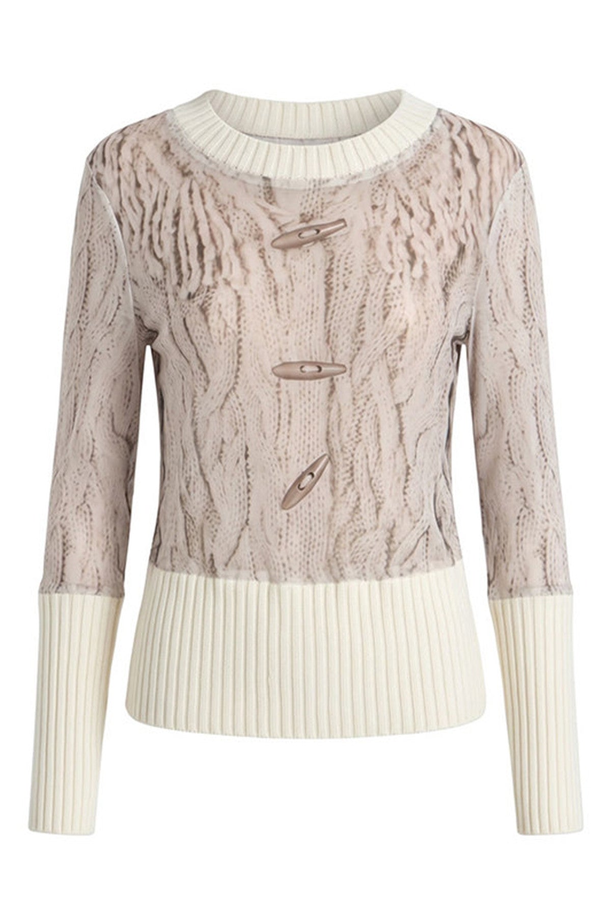 Ribbed Printed Mesh Knit Base Sweater and Skirt Set-Up