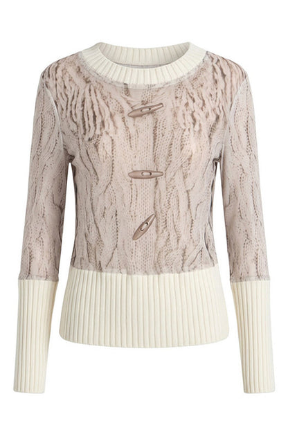 Ribbed Printed Mesh Knit Base Sweater and Skirt Set-Up