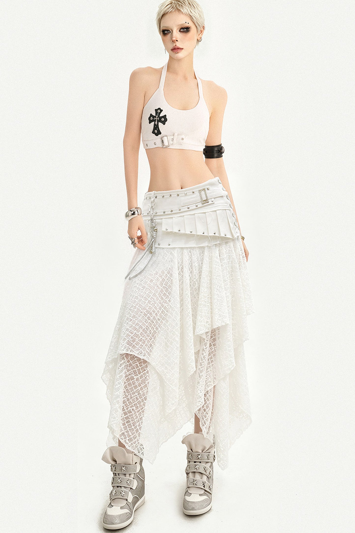Layered-Look Lace Asymmetrical Skirt